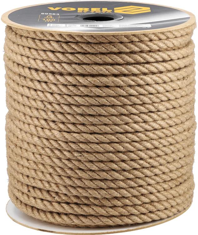 Vorel Džiuto virvė, 14mm skersmens, 100m ilgio, vytinė 3 gijų džiuto pluošto virvė, natūralaus pluošto virvė statybai, miškų ūkiui ir dekoravimui