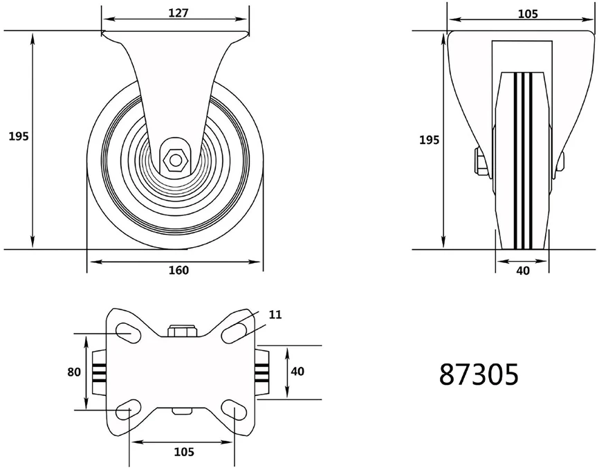 VOREL FIKSUOTAS RATUKAS SU JUODA GUMA 160mm