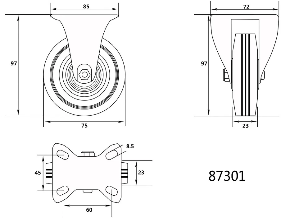 VOREL FIKSUOTAS RATUKAS SU JUODA GUMA 75mm