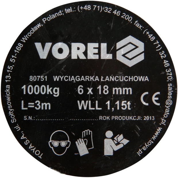 VOREL Grandininė gervė, 1000 kg, plienas, geltona, 80751