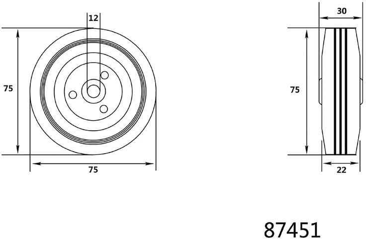 Vorel GUOLINIS RATAS SU JUODA GUMA 75mm