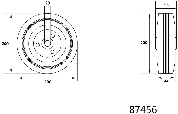 VOREL KOŁO ŁOŻYSKOWANE Juoda GUMA 200mm 87456