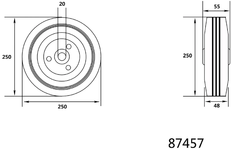 VOREL KOŁO ŁOŻYSKOWANE Juoda GUMA 250mm 87457
