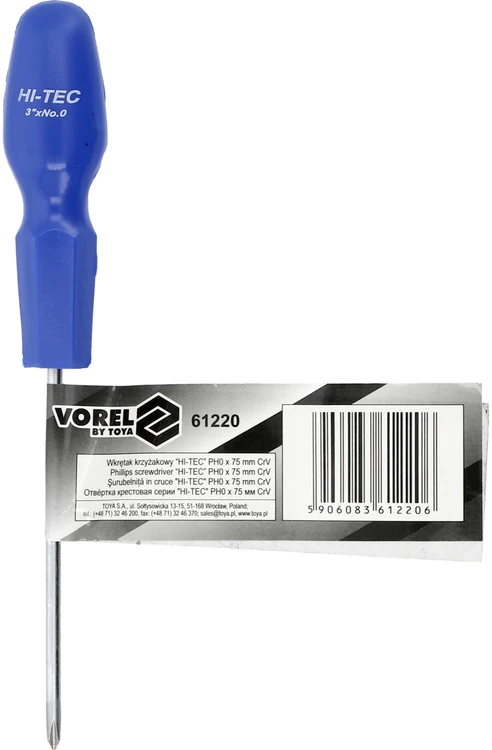 VOREL WKRĘTAK HI-TEC KRZYŻAKOWY PH 0 x 75mm 61220