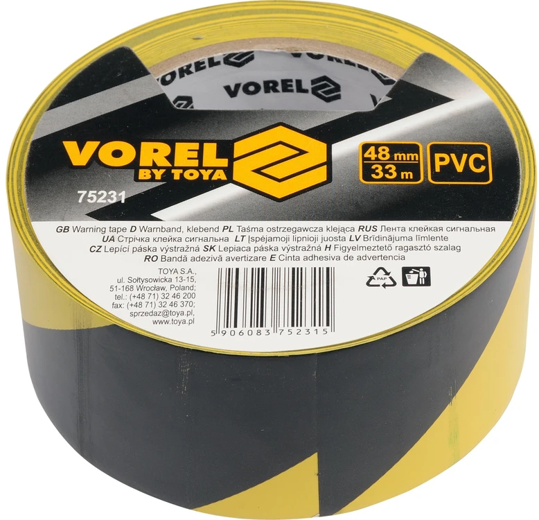 Vorel Oem Lipni įspėjamoji juosta - geltona-juoda 48mmx33m