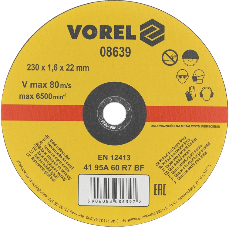 VOREL TARCZA DO CIĘCIA METALU 230 x 1,6 x 22,2mm 08639