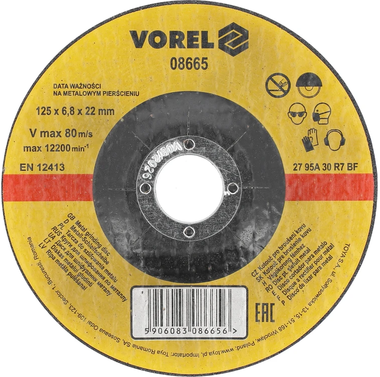 VOREL TARCZA DO SZLIFOWANIA METALU 125 x 6,8 x 22,2mm 08665