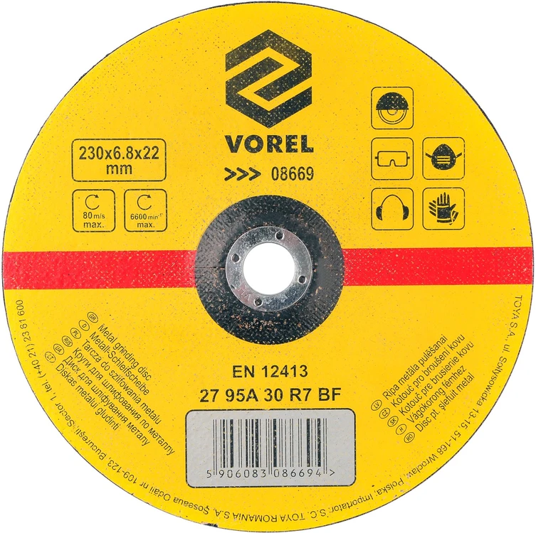 VOREL TARCZA DO SZLIFOWANIA METALU 230 x 6,8 x 22,2mm 08669