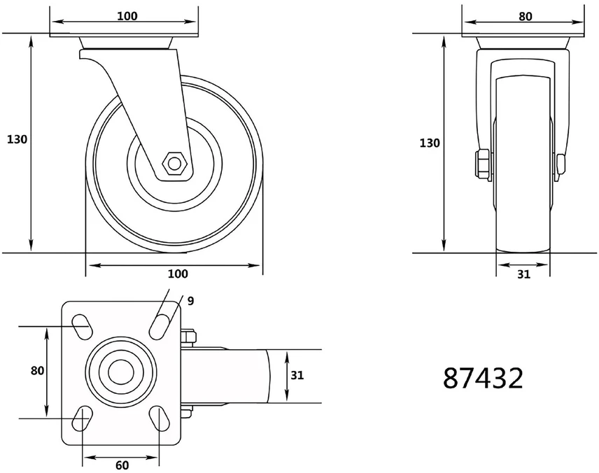 VOREL KOŁO SKRĘTNE POLIAMIDOWE 10mm 87432