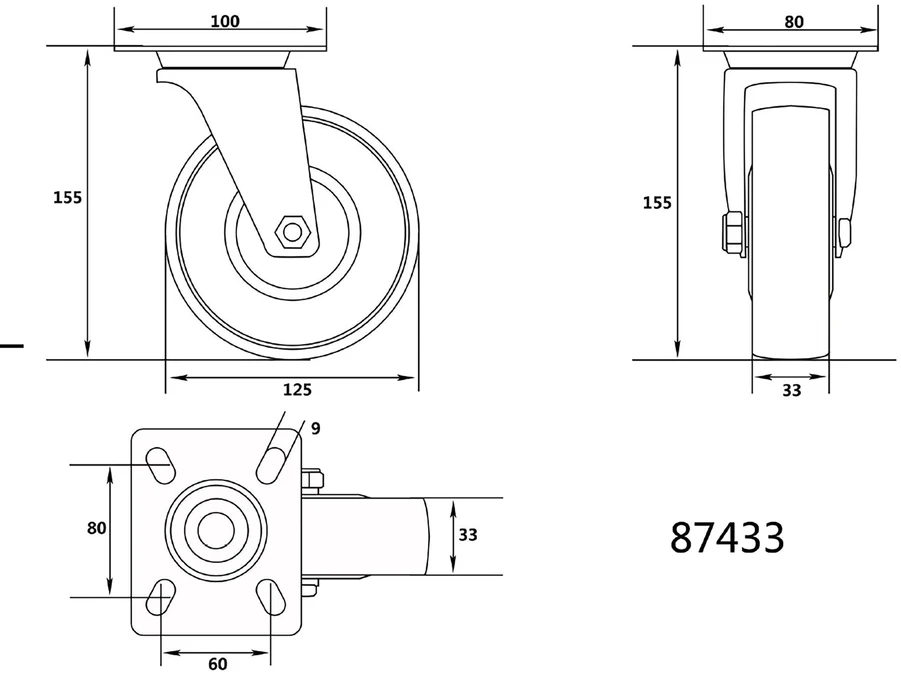 VOREL KOŁO SKRĘTNE POLIAMIDOWE 125mm 87433