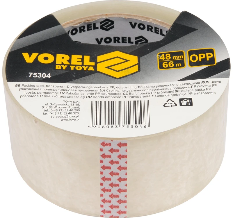 VOREL PP pakavimo juosta skaidri 48 mm x 66 m