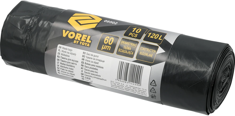 VOREL MAIŠAI STATYBINĖMS ATLIEKOMS SU JUOSTA 120L 60µm/ 10vnt