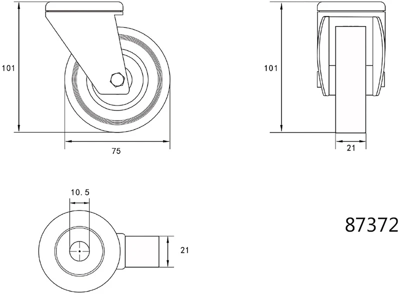 VOREL KOŁO SKRĘTNE Pilka GUMA 75mm
