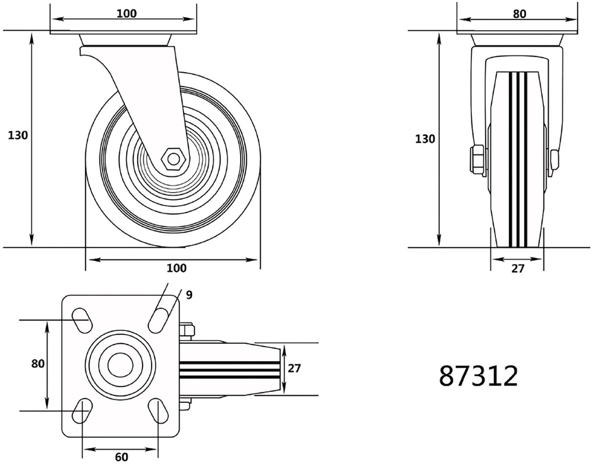 VOREL PASUKAMAS RATUKAS JUODA GUMA 100mm