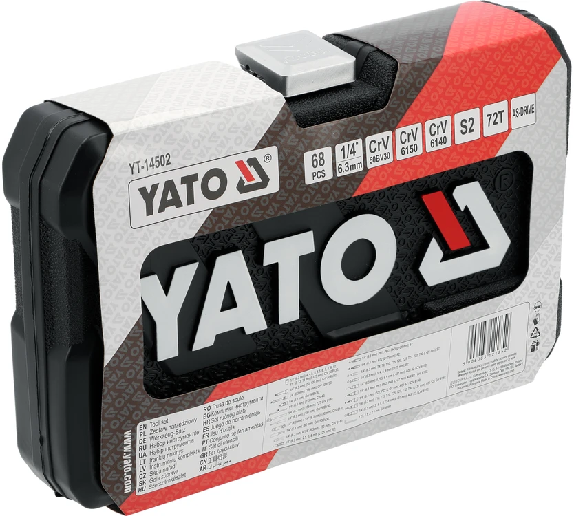 Yato Toya Sa Poland Galvučių su terkšle rinkinys – profesionalus, AS-Drive – 1/4", 68 vnt (YT-14502)
