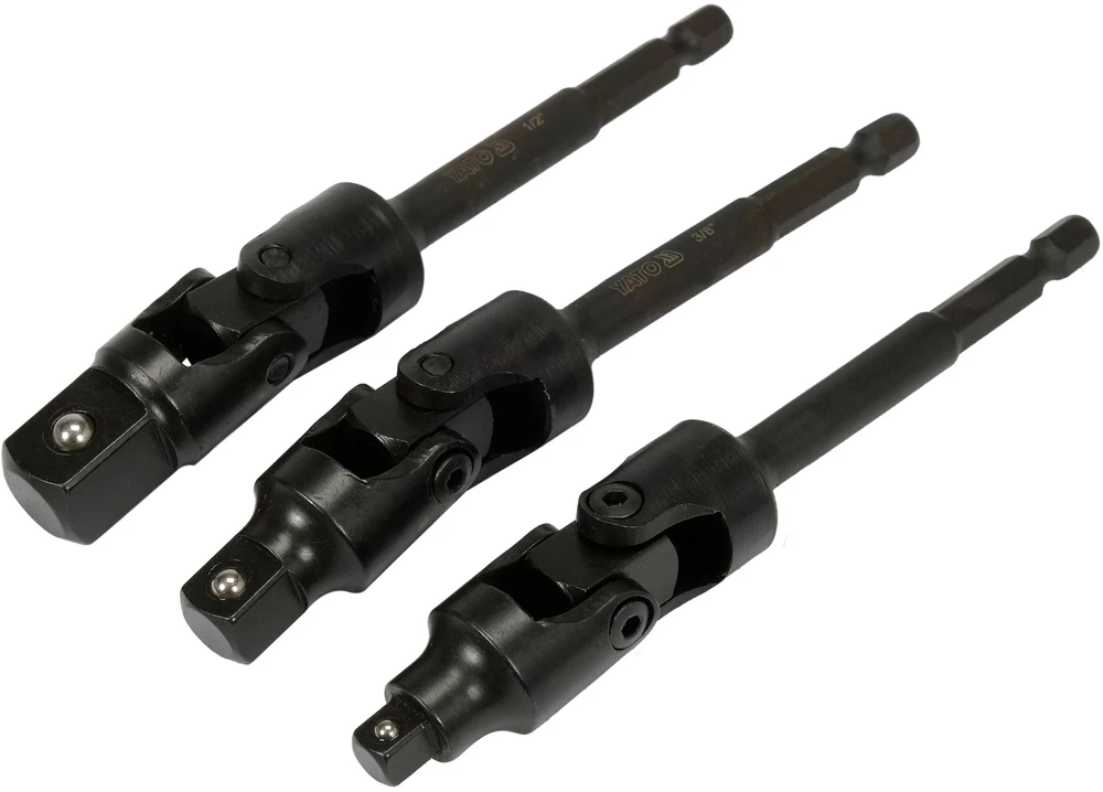 YATO ADAPTERIŲ RINKINYS GALVUTĖMS 1/4 3/8 1/2″ HEX SU ŠARNYRU