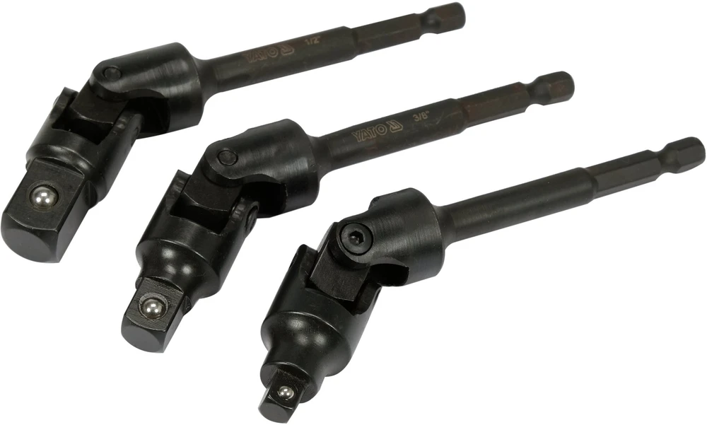 YATO ADAPTERIŲ RINKINYS GALVUTĖMS 1/4 3/8 1/2″ HEX SU ŠARNYRU