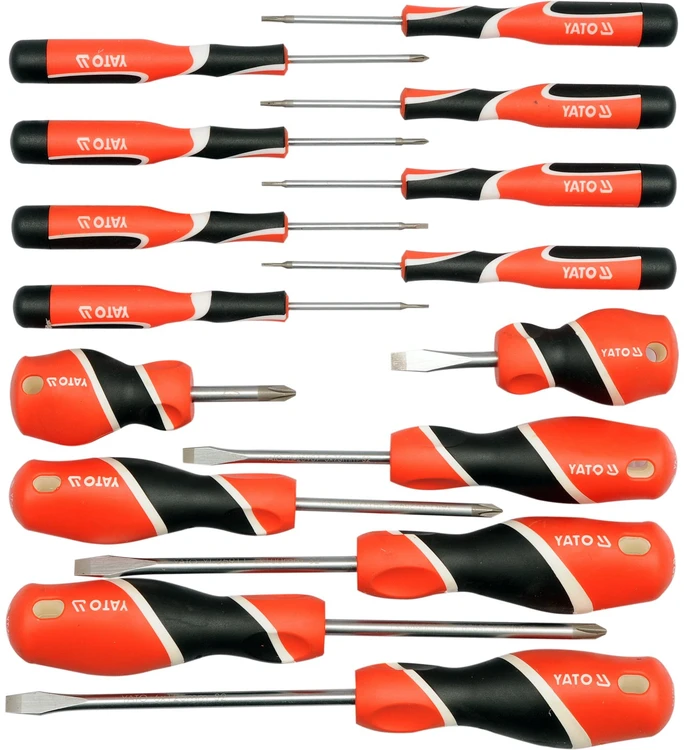 YATO SUKTUČIŲ RINKINYS 15vnt. FLAT / CROSS / TORX, S2 58 HRC 25981