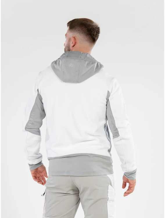 Yato Baltas fleece tipo džemperis su gobtuvu, 2 krypčių tampri medžiaga, darbo drabužiai, žieminė striukė, šiltas fleece, lauko džemperis