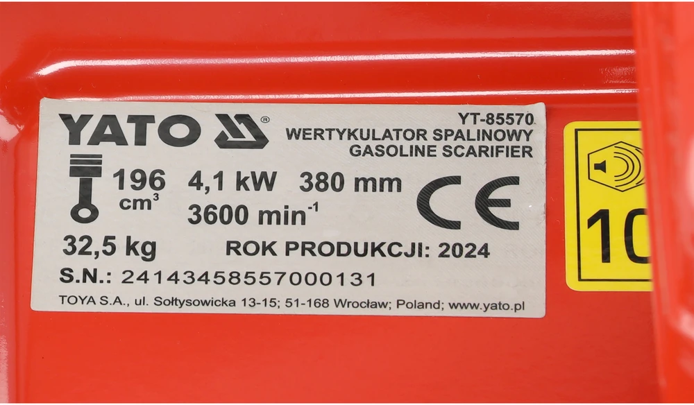 Yato BENZININĖ SCARFATER/AERATOR 2IN1 38CM TALPA 196CM3