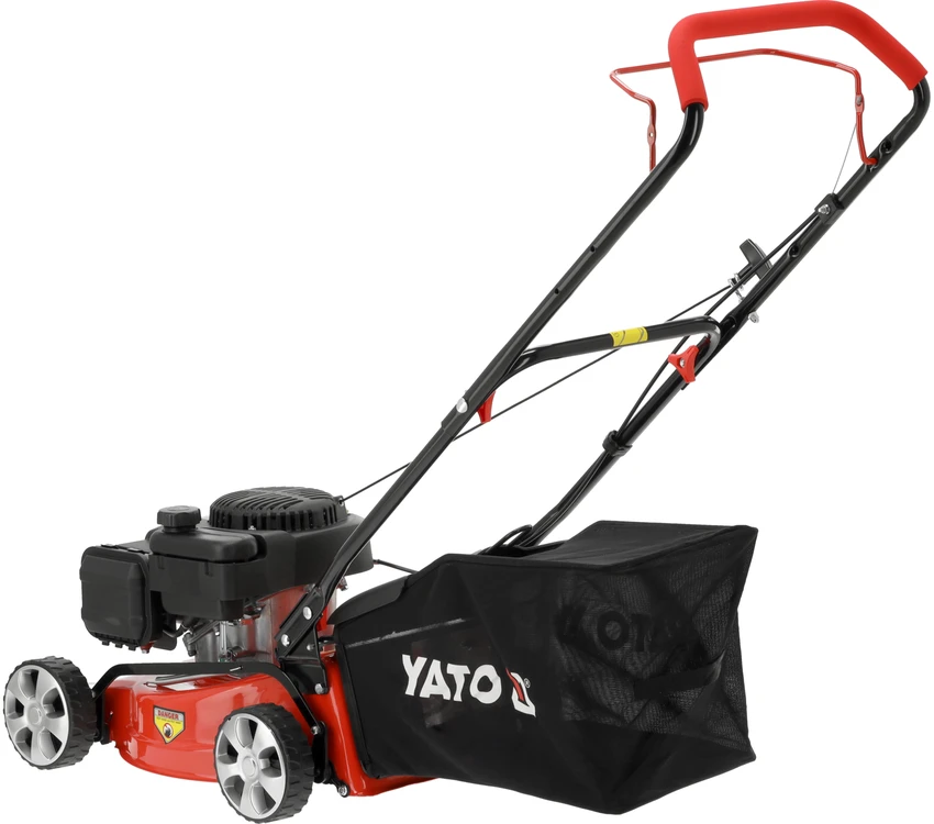 Yato Benzininė vejapjovė, 41 cm pjovimo plotis, galinis išmetimas, 123 cm³ variklis, mažiems ir vidutiniams sodams, lengvas aukščio reguliavimas