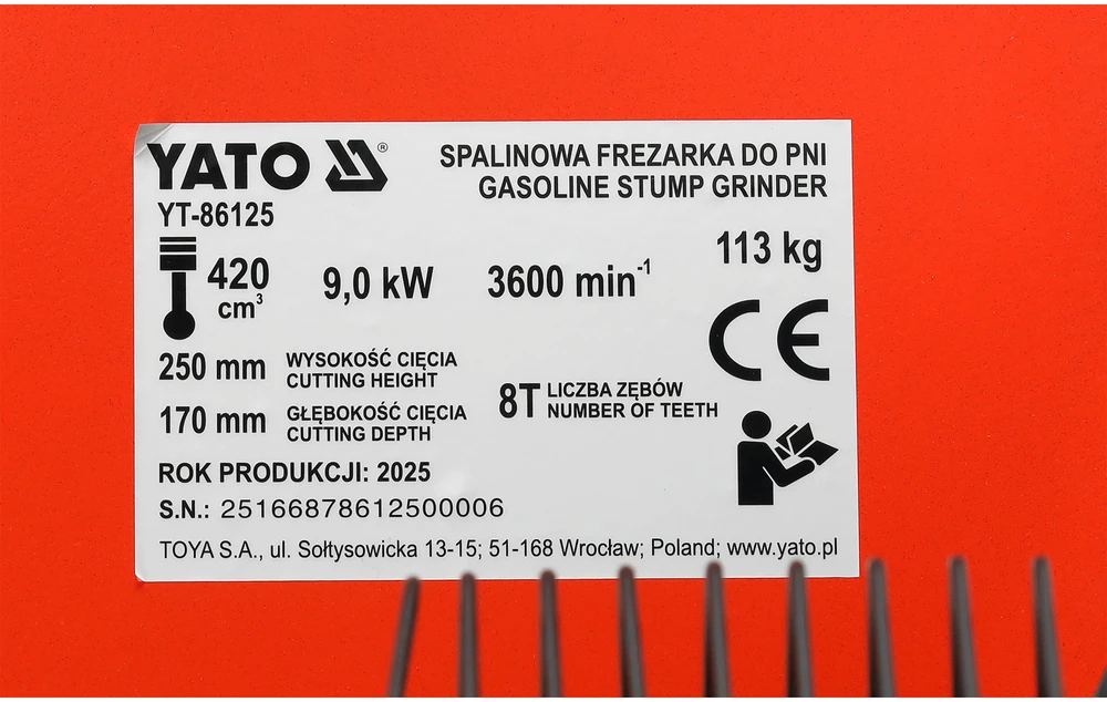 Toya Sa Poland Benzinininės kelmų frezavimo staklės | 420 cm3 (YT-86125)