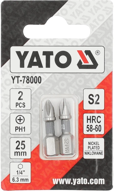 Yato Toya Sa Poland Antgaliai | 6,3 mm (1/4") | S2 Ni | kryžminiai PH1 | 2 vnt. (YT-78000)