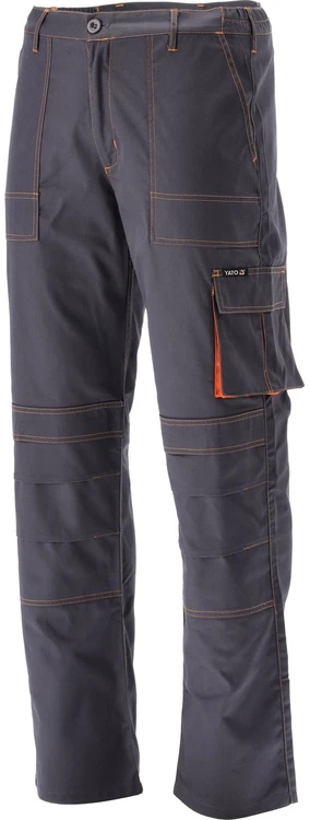 Yato Darbo kelnės, dydis L/XL, su penkiomis kišenėmis, pilkos ir oranžinės spalvos, skirtos apsaugai