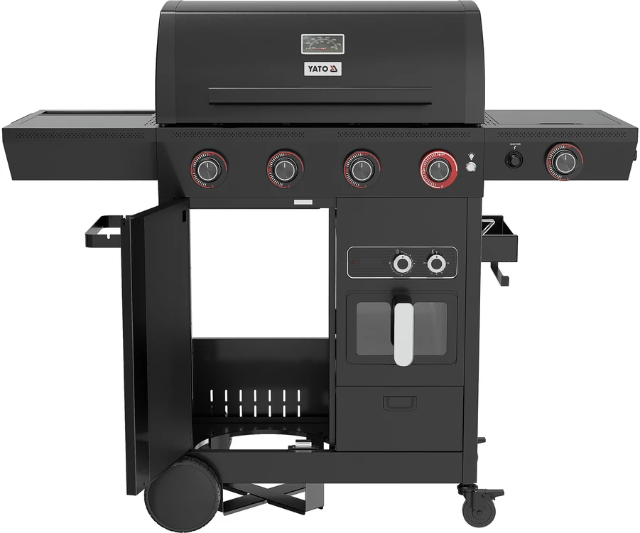 4+1-Gasgrill mit fettfreier Fritteuse Yato YG-20036 juodas
