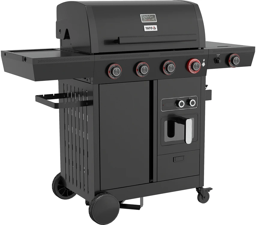4+1-Gasgrill mit fettfreier Fritteuse Yato YG-20036 juodas