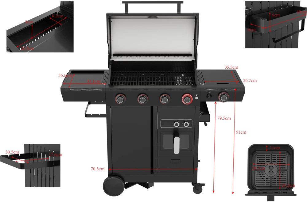 4+1-Gasgrill mit fettfreier Fritteuse Yato YG-20036 juodas