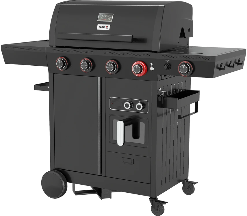 4+1-Gasgrill mit fettfreier Fritteuse Yato YG-20036 juodas