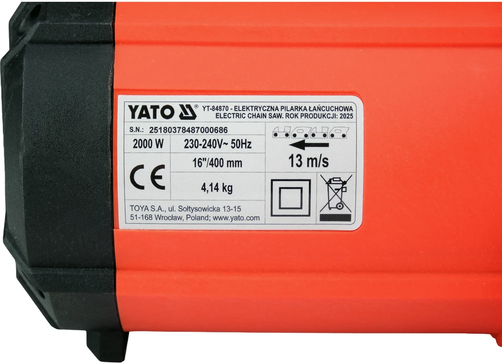 Elektrinis grandininis pjūklas Yato YT-84870, 40cm, 2000W