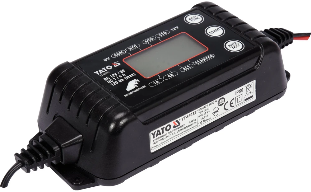 Automobilių akumuliatorių pakrovėjas Yato YT-83033; 6 V/12 V