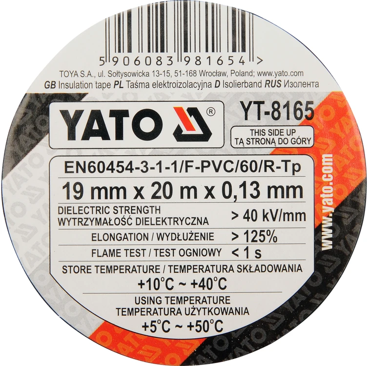 YATO TAŚMA IZOLACYJNA 19mmx20m Juoda 8165