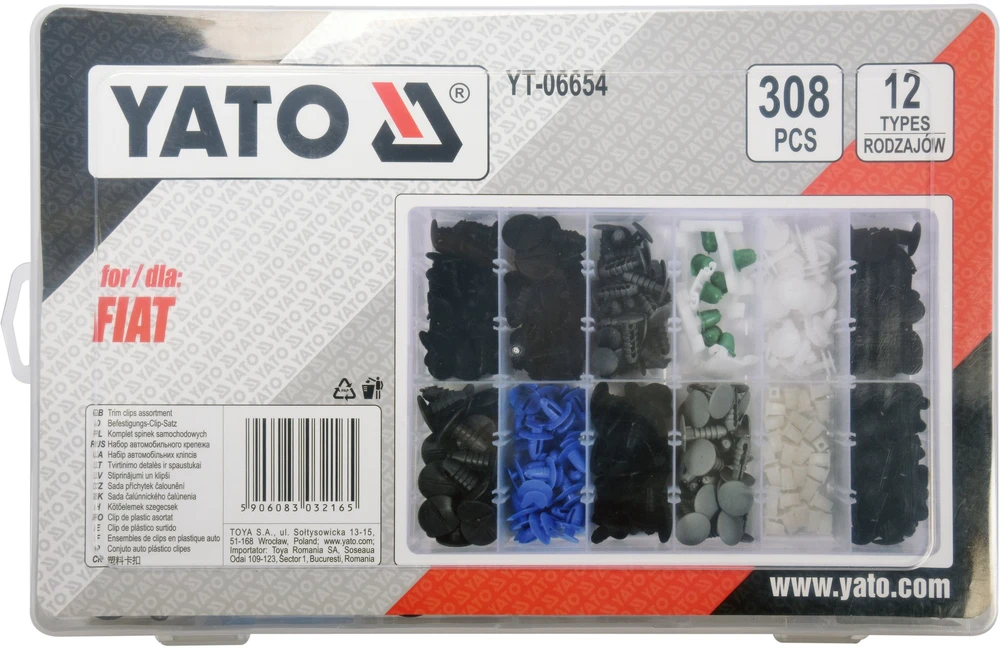 Yato Toya Sa Poland Automobilinis klipsų asortimentas Fiat | 308 vnt. (YT-06654)