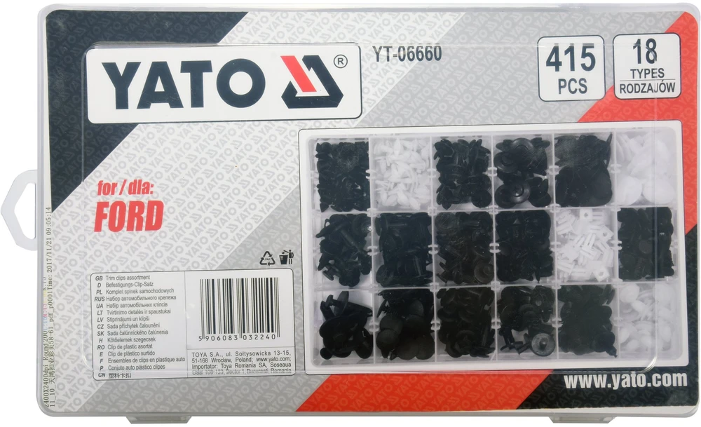 Yato Toya Sa Poland Automobilinis klipsų asortimentas Ford | 415 vnt. (YT-06660)