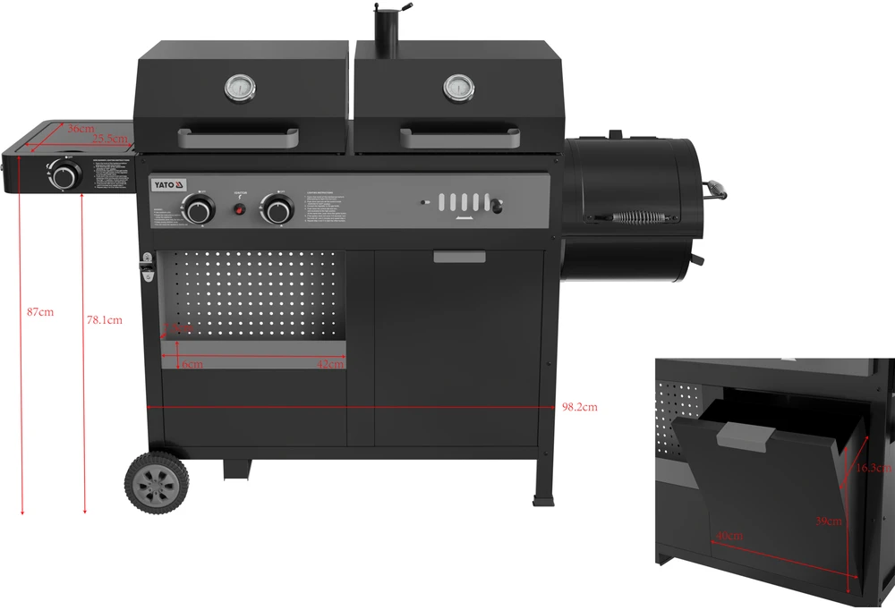 Gas- und Holzkohlegrill mit Smoker Yato YG-20038 juodas