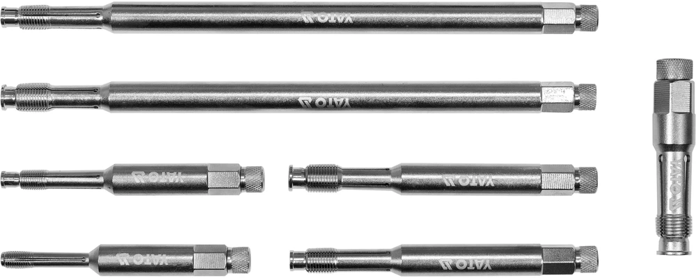 Yato Žvakių sriegiklių rinkinys, sriegių taisymui, CrMo sriegikliai, ilgi žvakių sriegikliai, M8 M10 M12 M14 M18 sriegiklių rinkinys