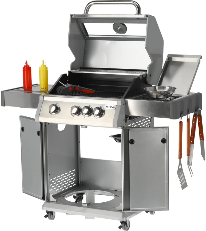 YATO DUJINĖS GRILLĖS 3+1 NERŪDIJANČIOJO PLIENO 11,5KW / STIKLAS