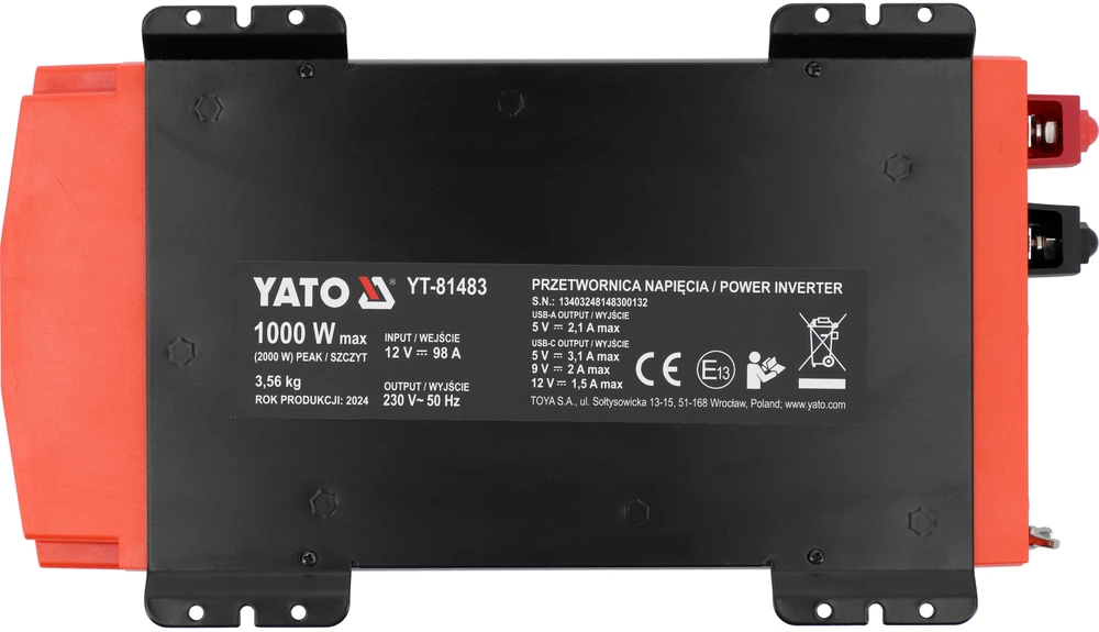 Yato ĮTAMPOS KEITIKLIS 12/230V 1000W GRYNAS SINUSAS