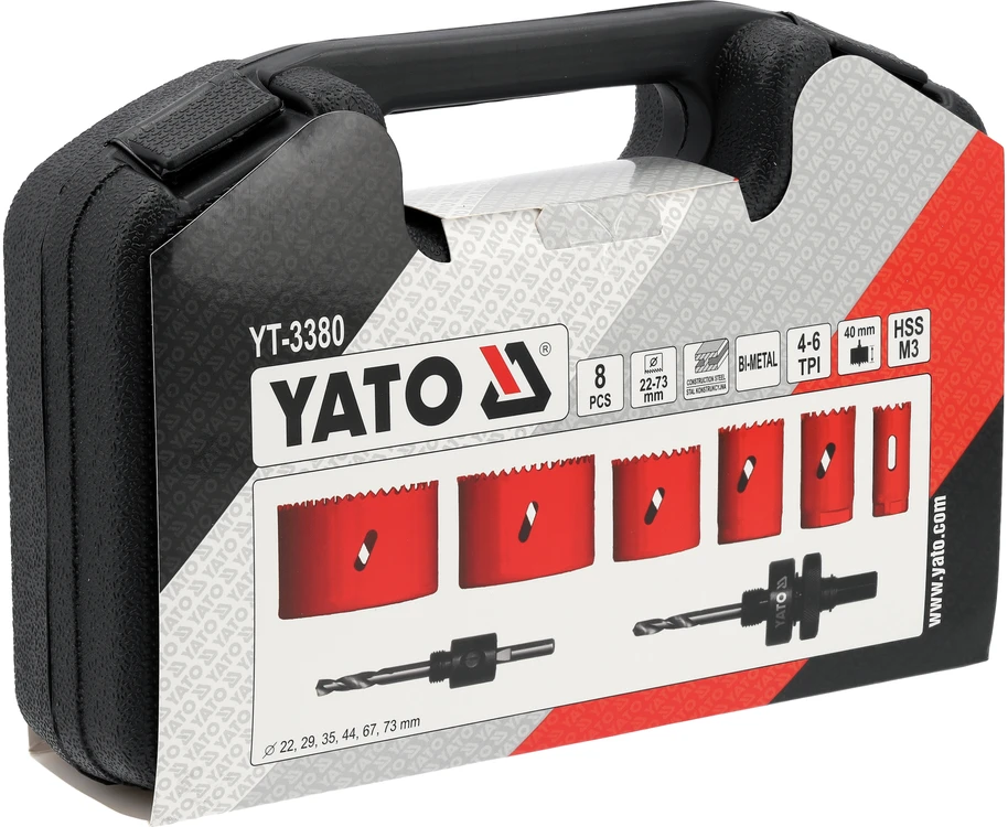 Yato bimetalinių gręžimo karūnų rinkinys 8 vnt. 22-73 mm YT-3380