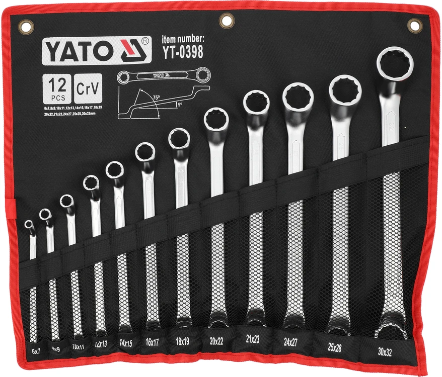 Yato Raktų komplektas žiediniai riebokšliai 6-32mm, 12vnt, chromo vanadis, AS-Drive, riebokšliniai raktai