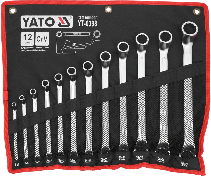 Yato Raktų komplektas žiediniai riebokšliai 6-32mm, 12vnt, chromo vanadis, AS-Drive, riebokšliniai raktai