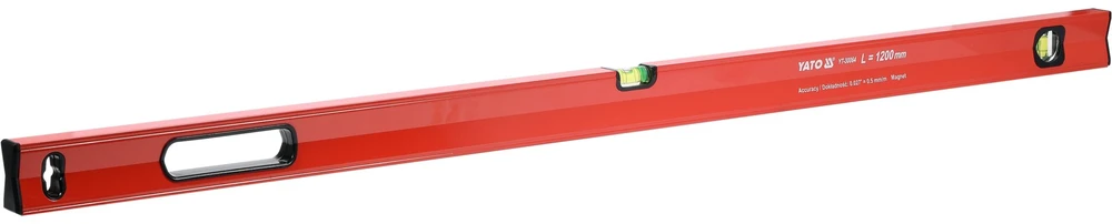 Yato MAGNETINIS LYGIS 1200 MM, ALIUMINIO PROFILIS, LAKUOTA, DU LIBELLĖS, RANKENĖ, TIKSLUMAS 0,5 MM/M