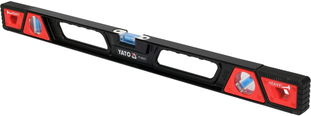 Yato Magnetinis gulsčiukas 600 mm, sustiprintas aliuminis, su 3 buteliukais, atsparus stipriems smūgiams