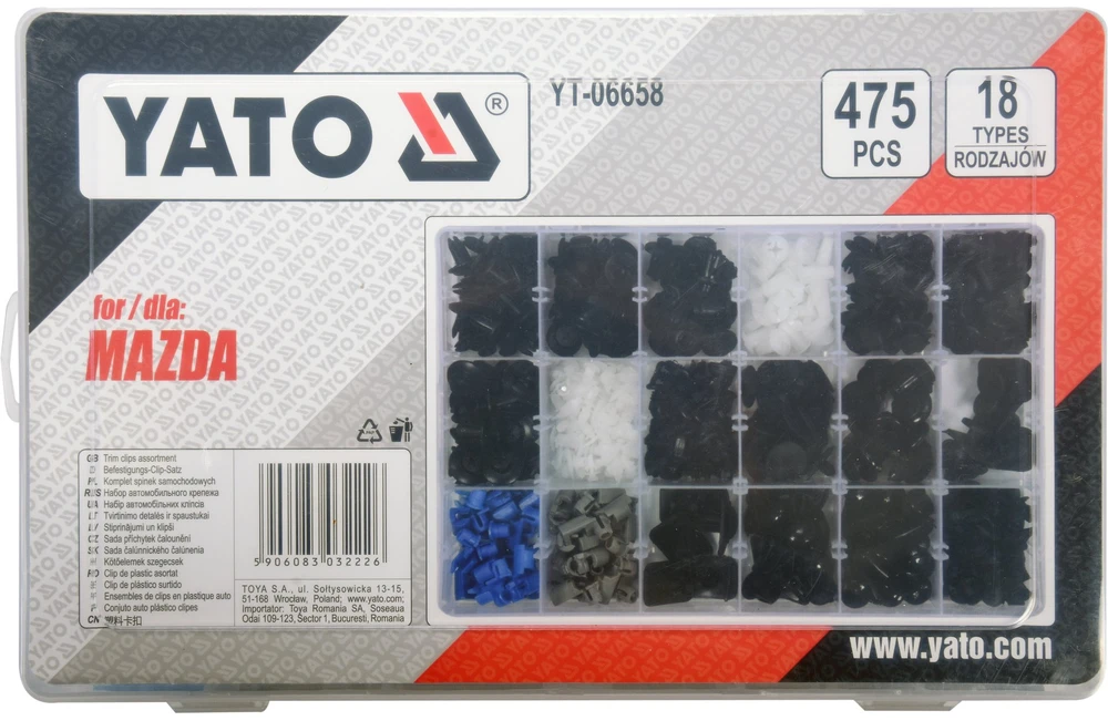 Yato Toya Sa Poland Automobilinis klipsų asortimentas Mazda | 475 vnt. (YT-06658)