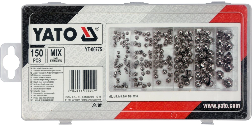 Toya Sa Poland YATO METRIC UŽDARYTA/KANTELĖS VERŽŠLĖS RINKINYS 150 vnt. M3, M4, M5, M6, M8, M10