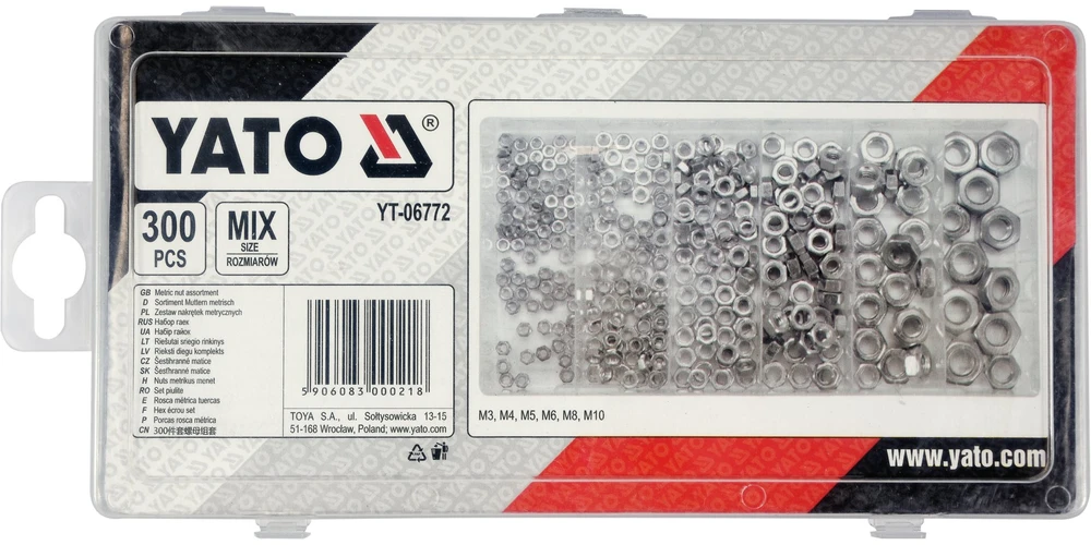 YATO Rinkinys METRINĖ RIEŠTĖ 300 vnt. MIX M3, M4, M5, M6, M8, M10