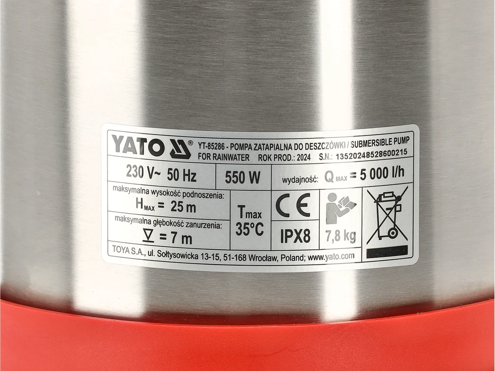 Yato Toya Sa Poland Lietaus vandens siurblys | su plūde | MULTI INOX 550 (YT-85286)